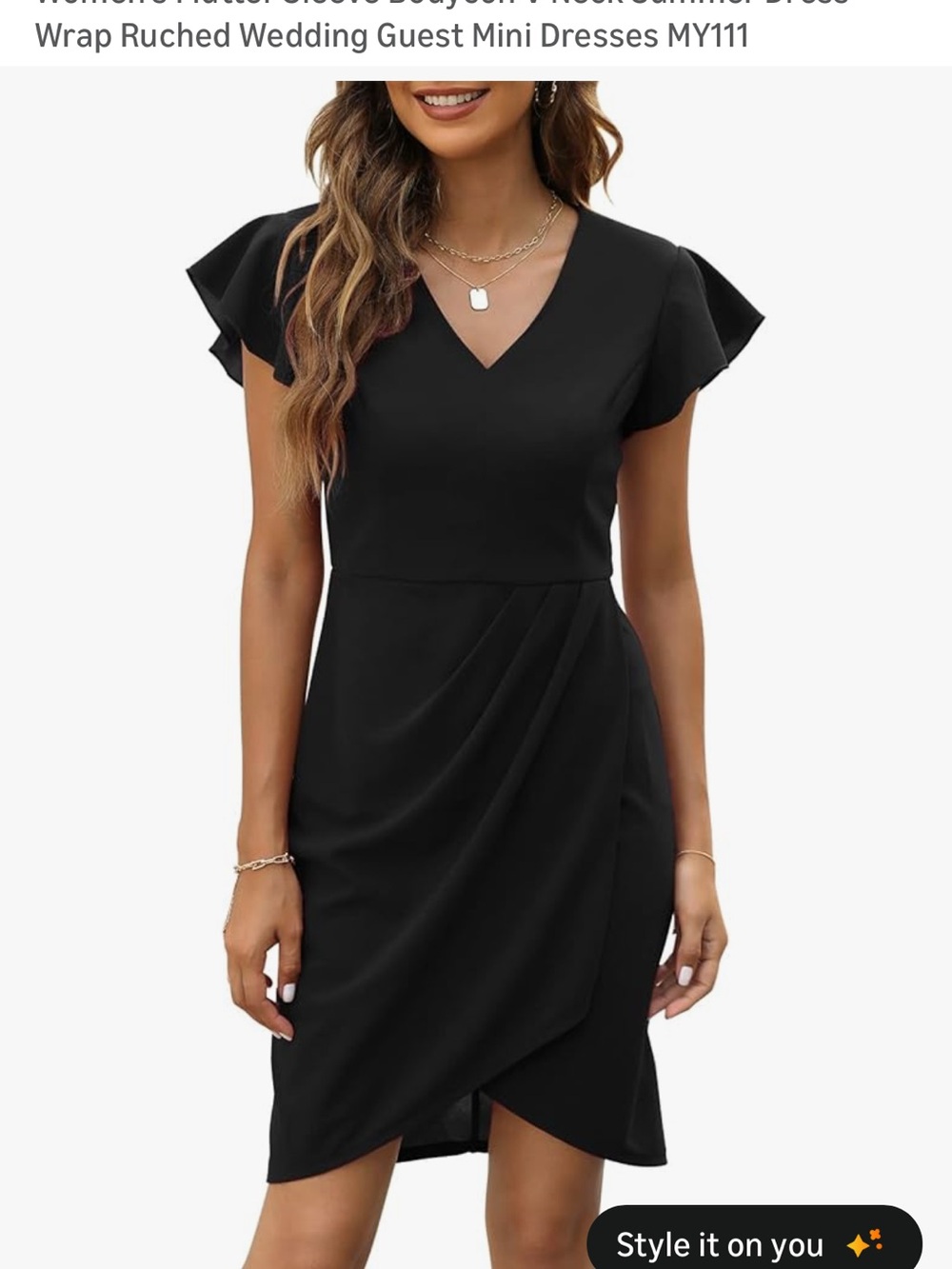Maya Dress Co. Emerald Green V-Neck Midi Dress with Flutter Sleeves